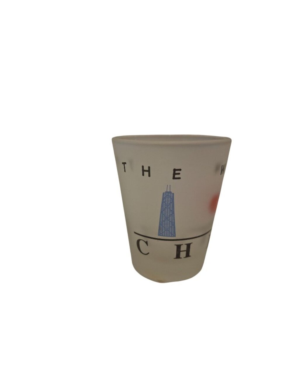 Vintage Luke-A-Tuke Chicago Windy City Frosted Shot Glass Skyline Souvenir Barwa